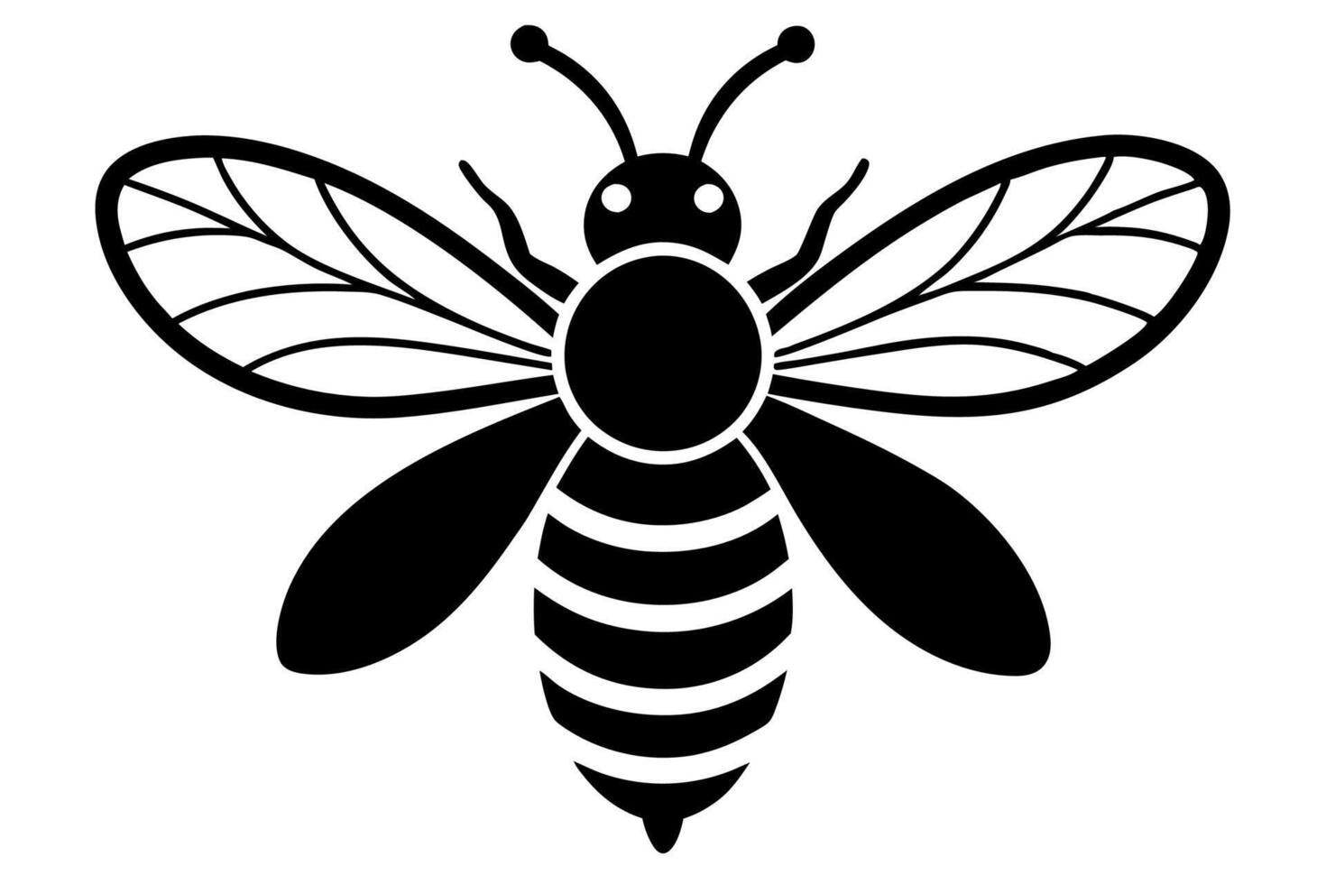 A black and white silhouette of a bee vector