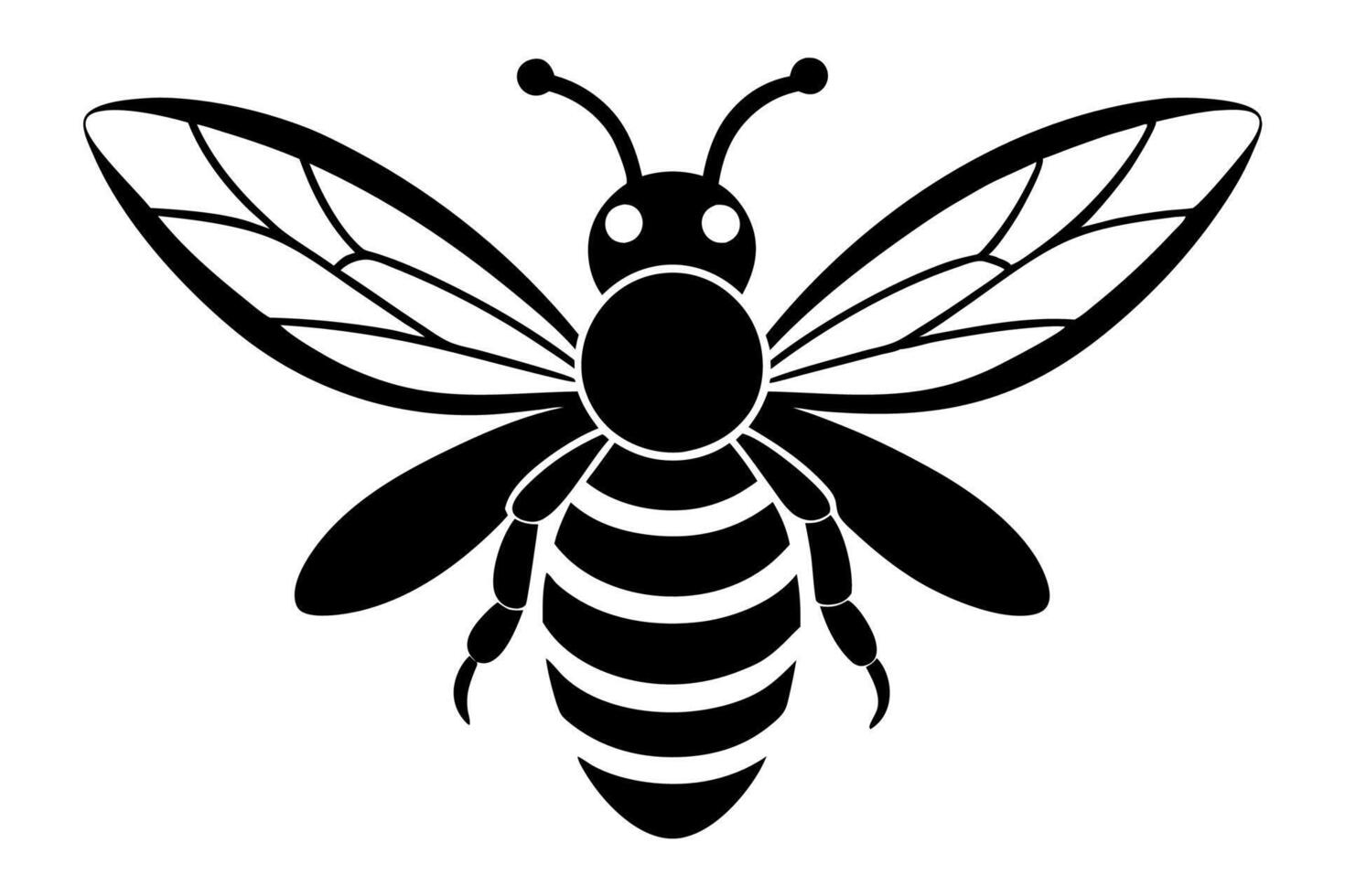 A black and white silhouette of a bee vector