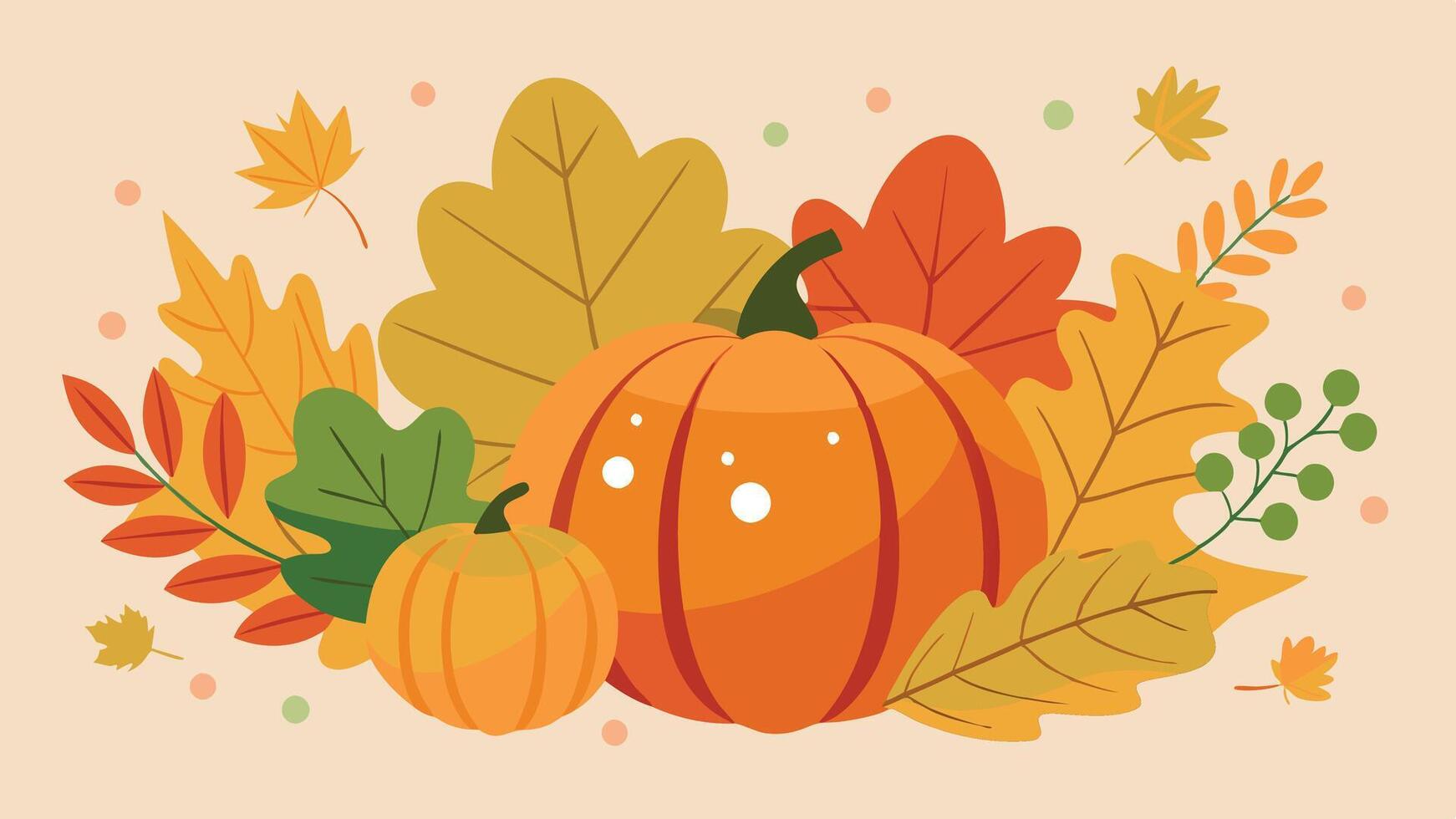 Colorful autumn pumpkins surrounded by vibrant leaves create a seasonal atmosphere perfect for fall festivities vector