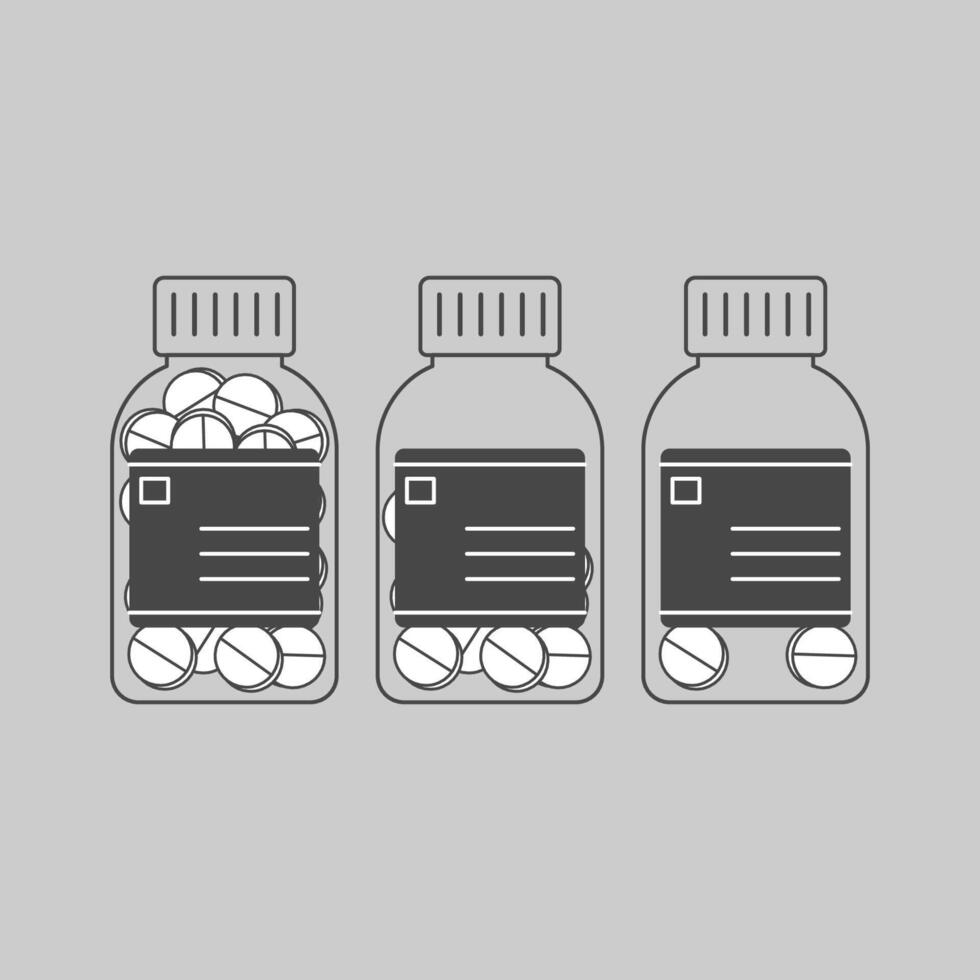 Medical containers with visible pills inside, arranged in increasing and decreasing order vector