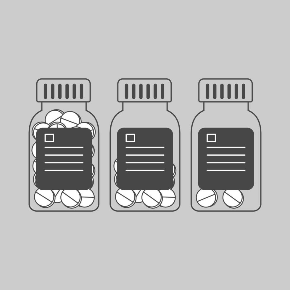medical bottles filled with tablets, with prescription label vector