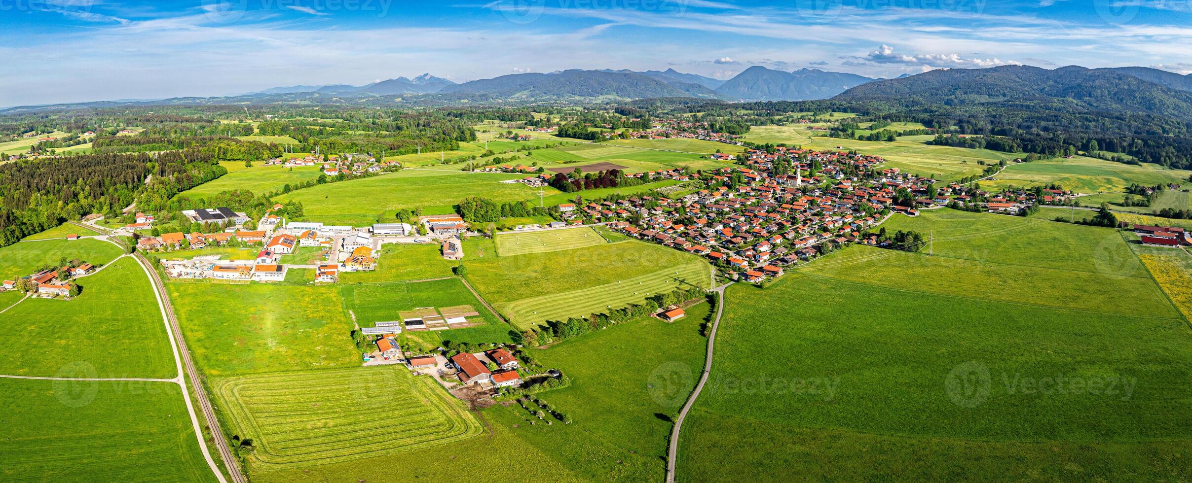 Waakirchen Bavarian Pre Alps Germany. Aerial Panorama. Summer photo