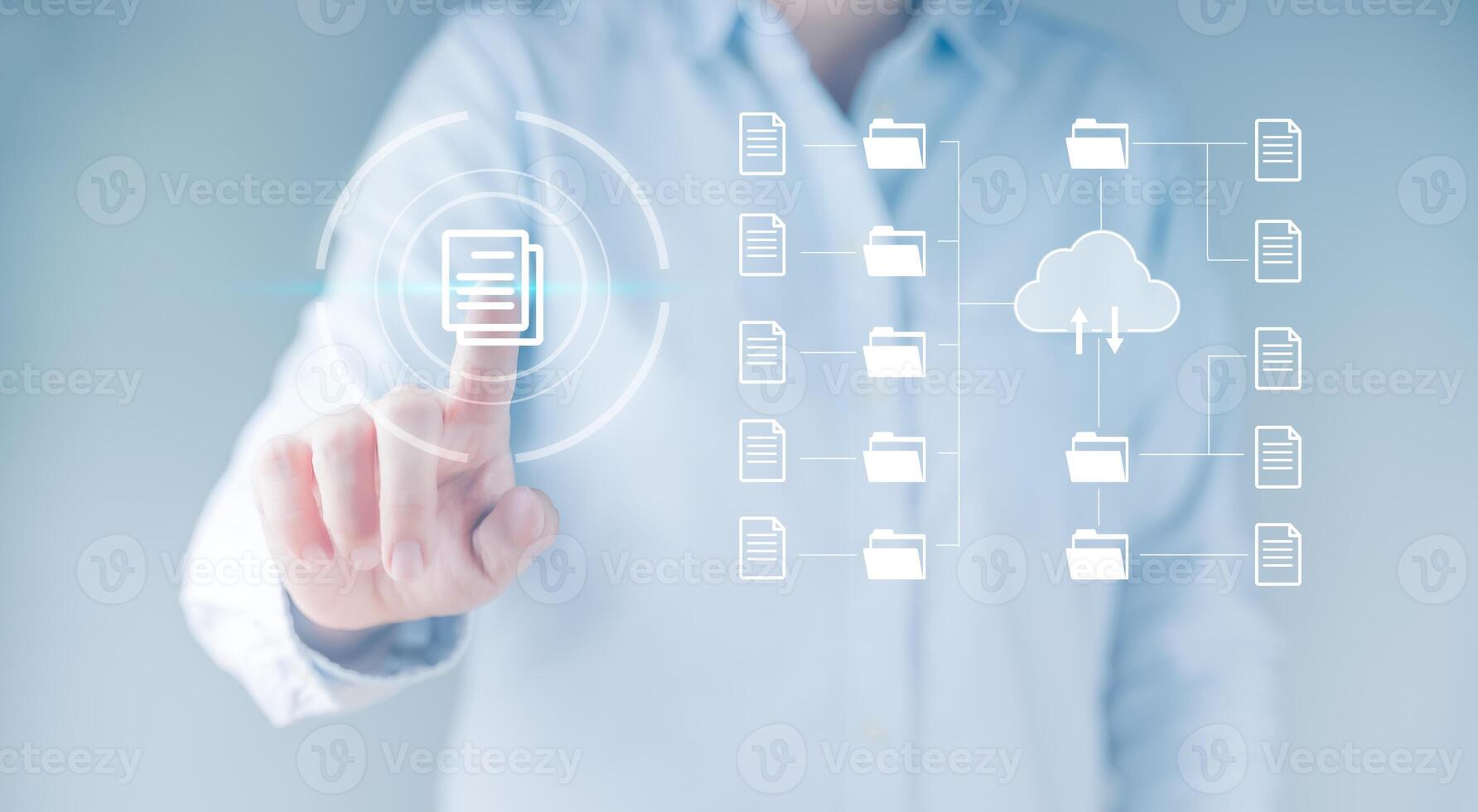 Document Management System DMS, online documentation database and process, knowledge and documentation in enterprise with ERP automation to efficiently manage files. Corporate business technology. photo