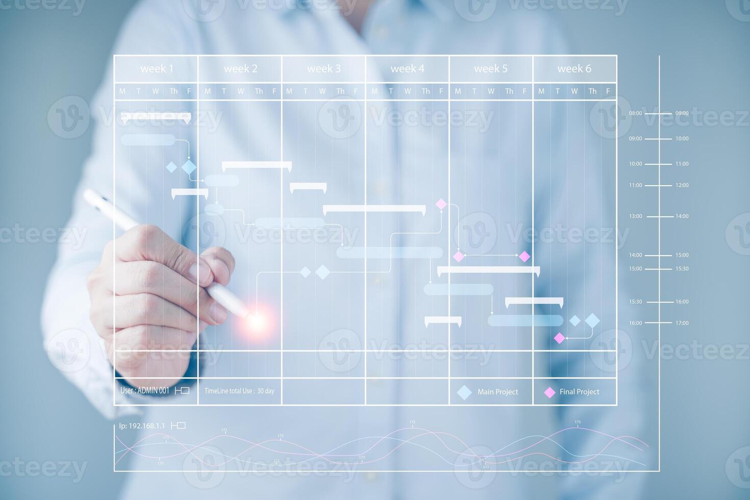 Businesswoman hand working digital marketing media in virtual screen with modern computer. Concept Media Technology Graphic, social technology, interface virtual diagram, screen, connections. photo