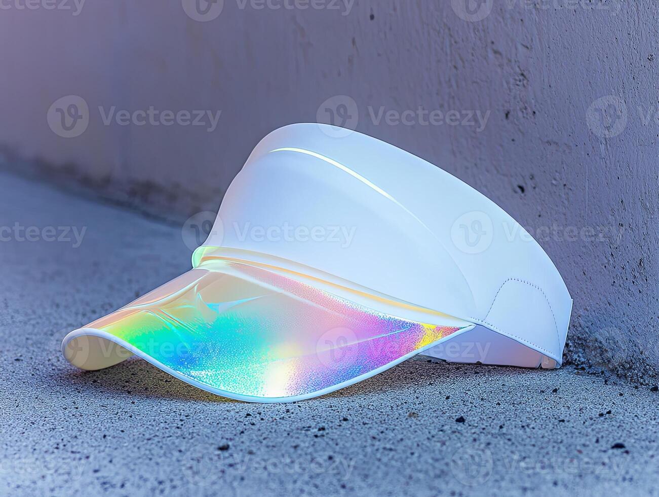 White visor with iridescent visor lying on the ground. photo