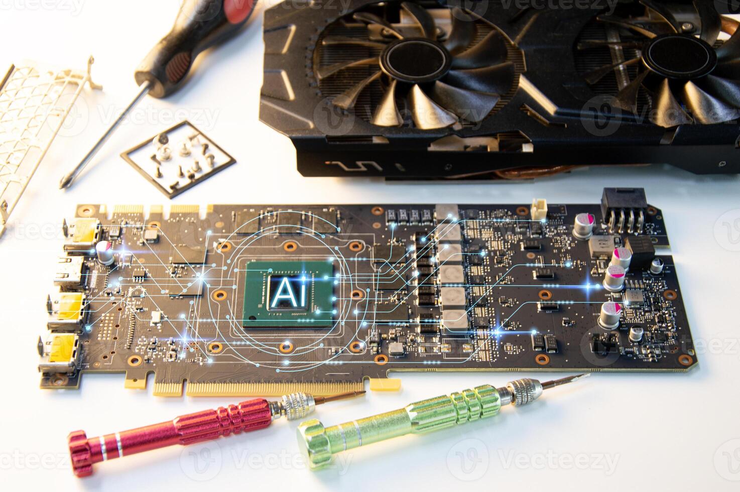 AI and CPU chips, motherboard circuit boards, computer motherboards, GPUs photo