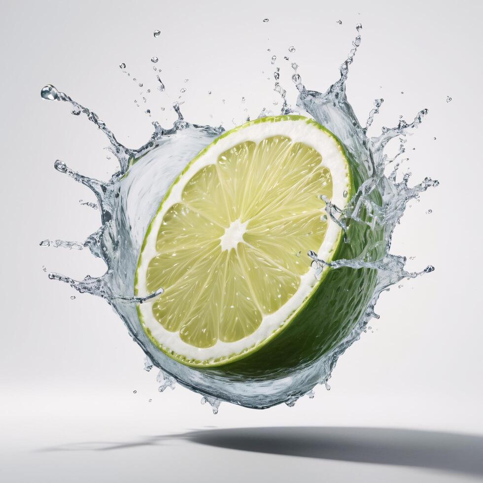 Lime Slice Splashing in Water with Droplets photo