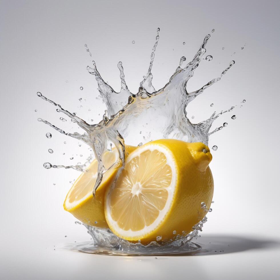 A Lemon Splashing into Water, Creating a Water Crown photo