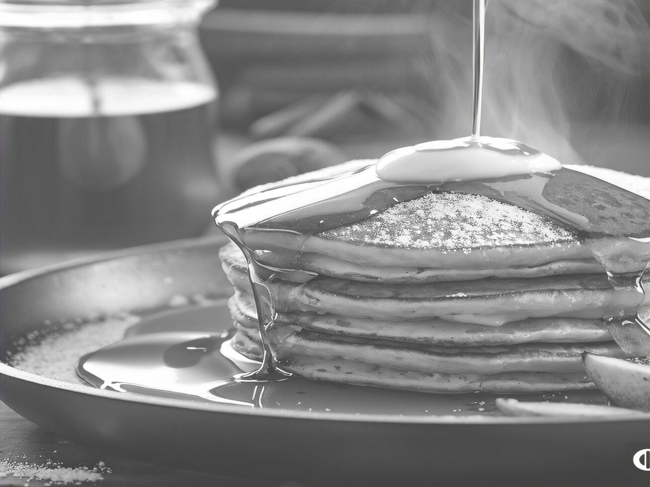 Stack of Buttery Pancakes Drenched in Syrup photo