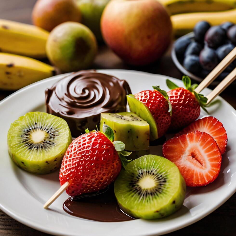 Chocolate-Dipped Fruit Skewers with Kiwi and Strawberries photo