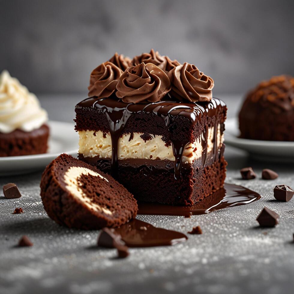 Chocolate Cake with White Filling and Chocolate Ganache photo