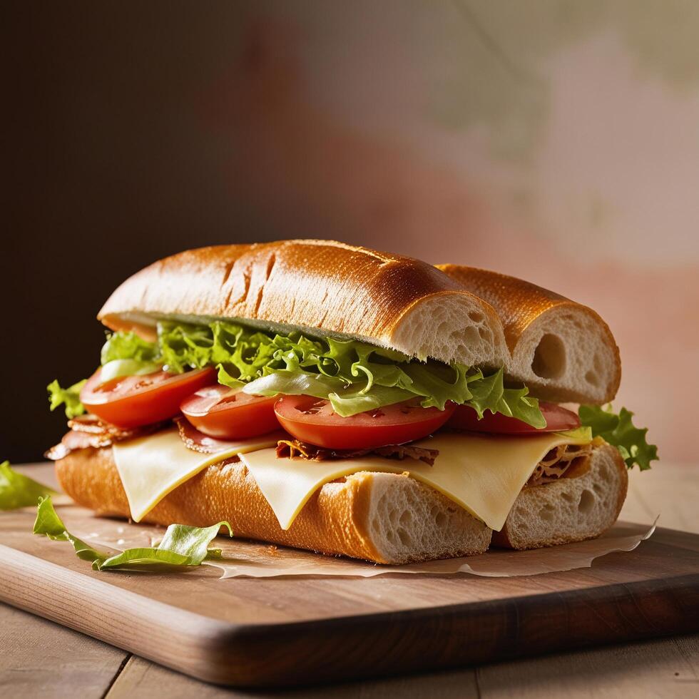 A Close-Up of a Freshly Made Ham and Cheese Sandwich photo