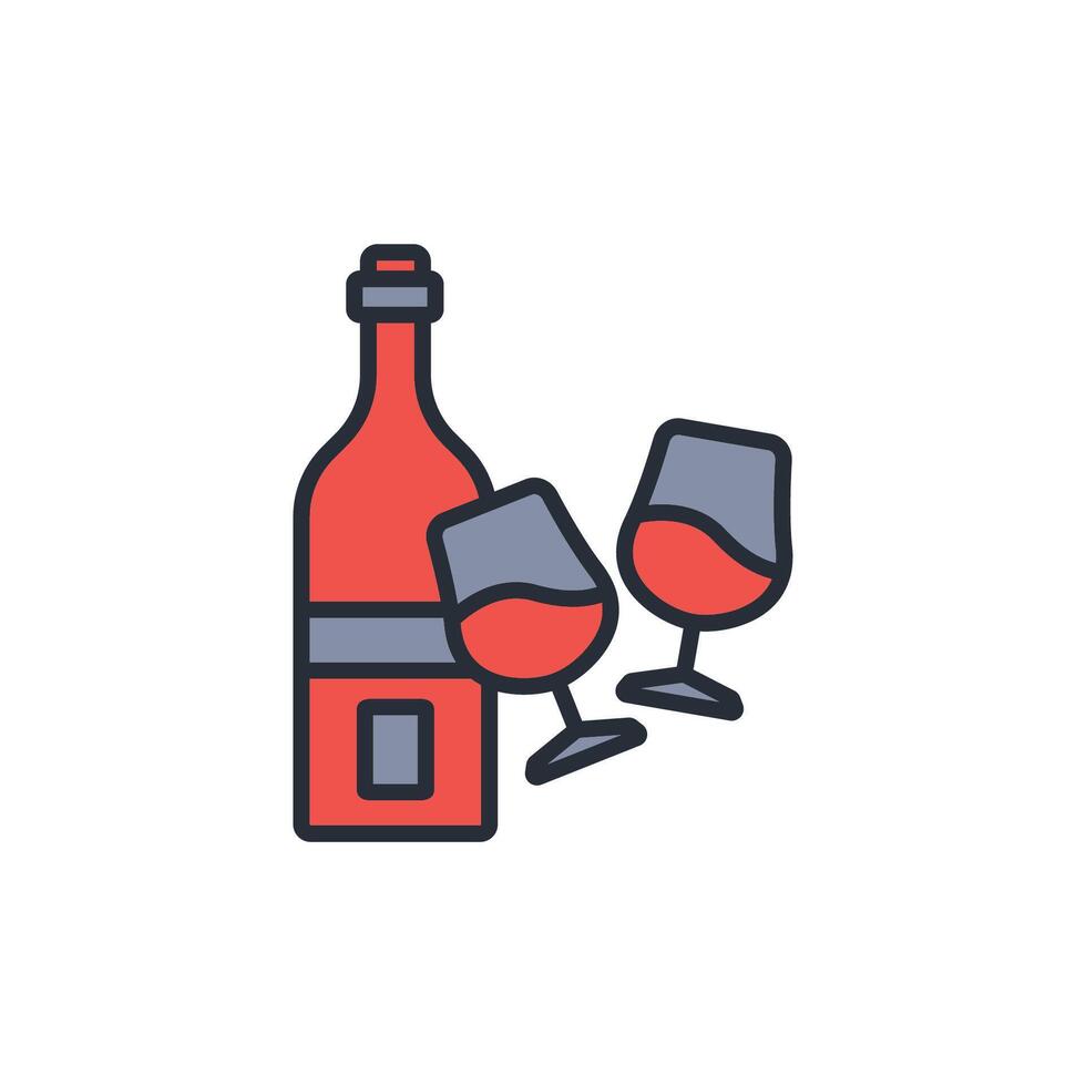 wine bottle with glass icon. .Editable stroke.linear style sign for use web design,logo.Symbol illustration. vector