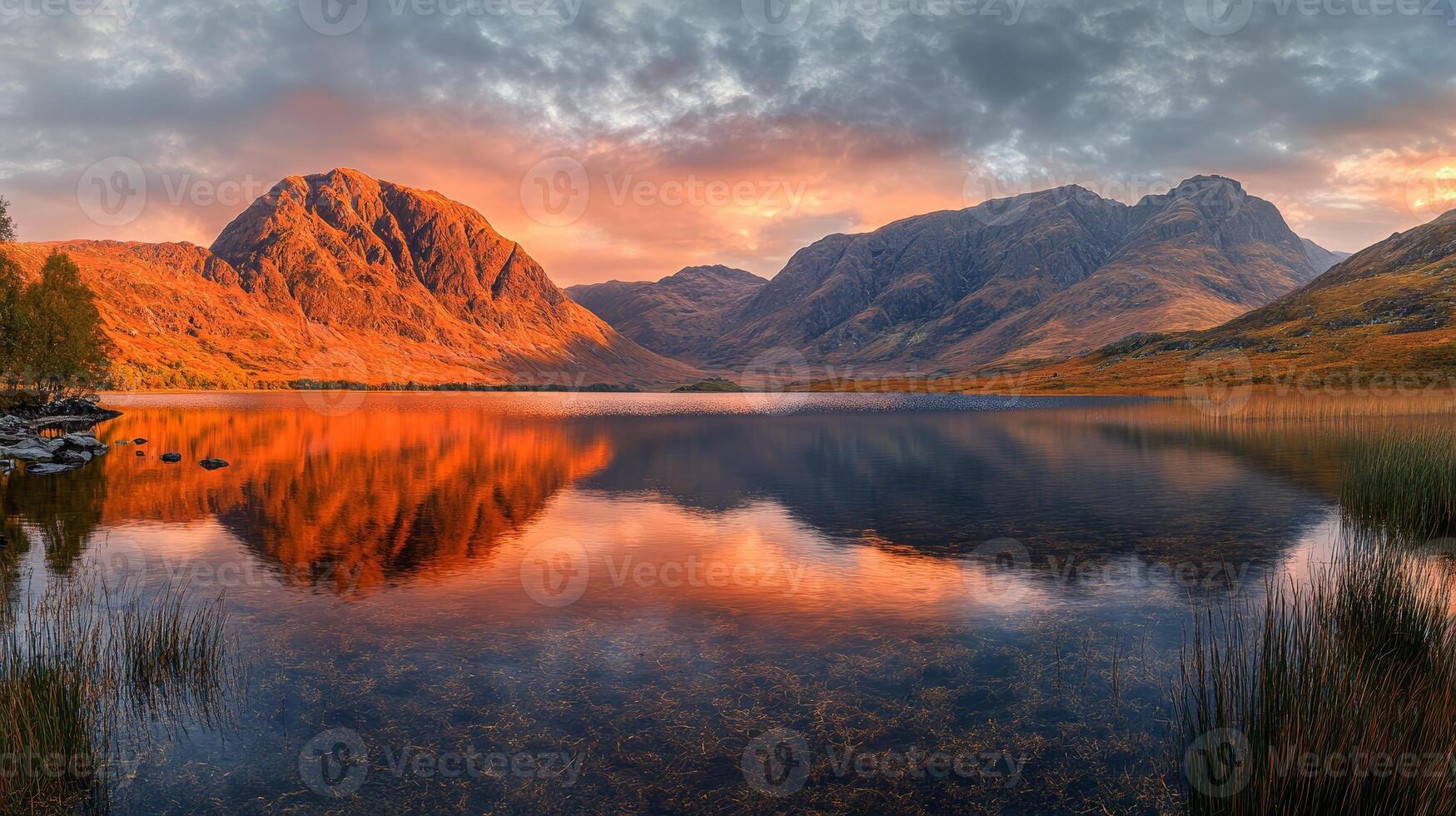 Mountain Lake Sunrise with Stunning Reflection photo