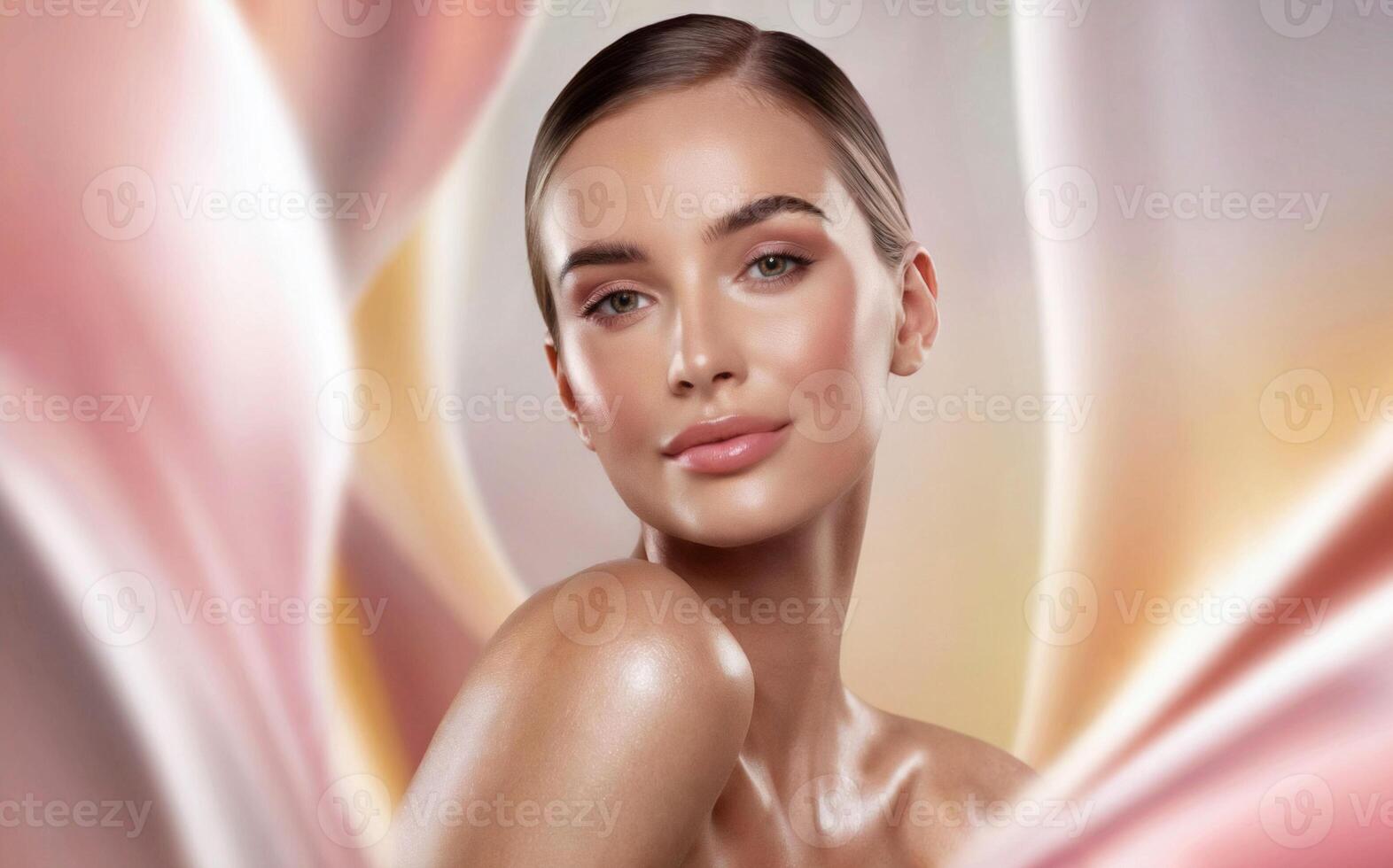 Beautiful woman with skin care products photo
