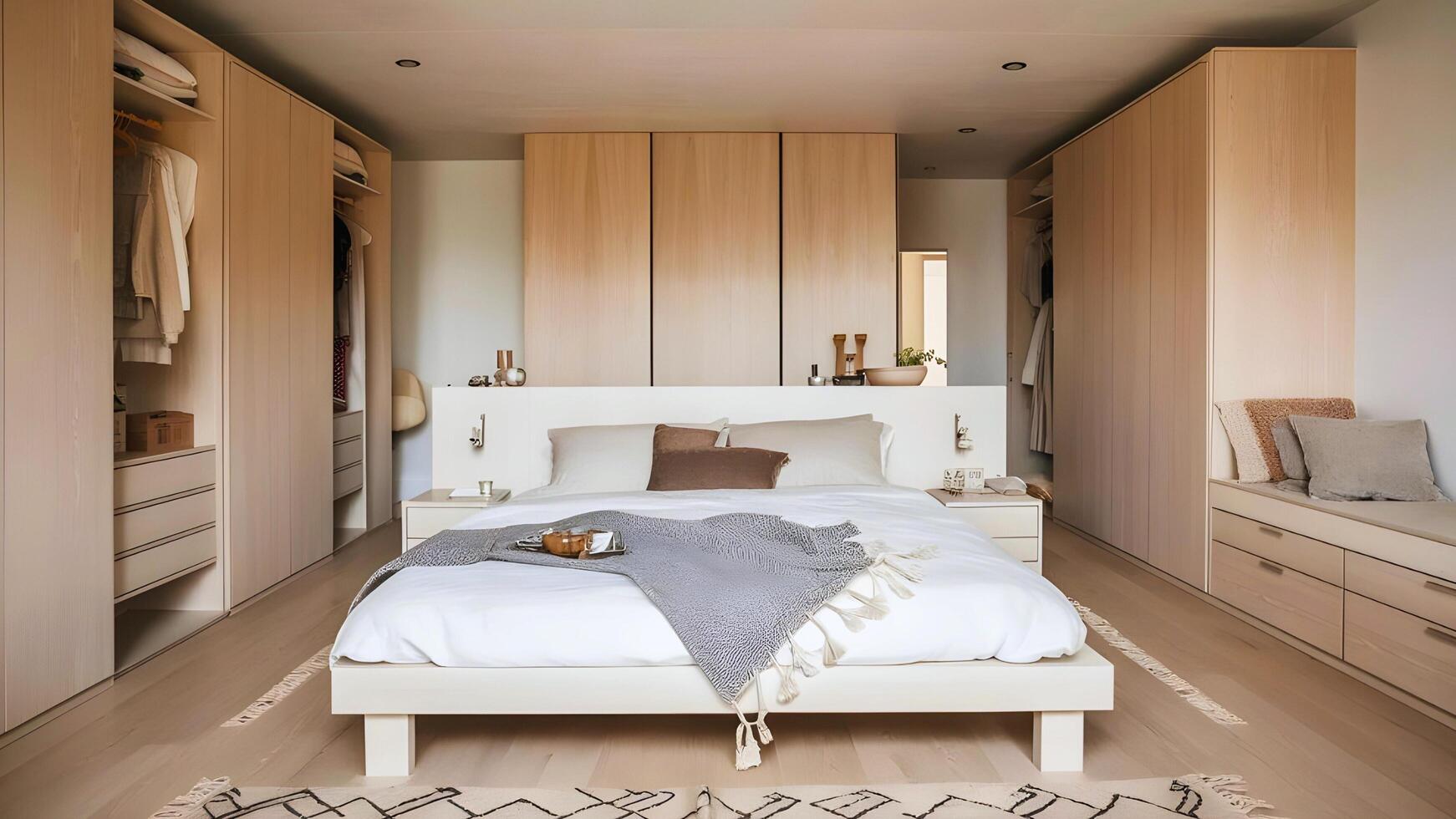 Modern Scandinavian Bedroom Interior Design. Simple, Functional, and Serene Modern Interior Design. photo