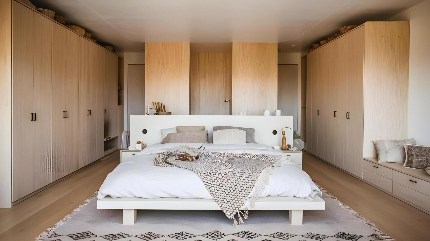 Modern Scandinavian Bedroom Interior Design. Simple, Functional, and Serene Modern Interior Design. photo