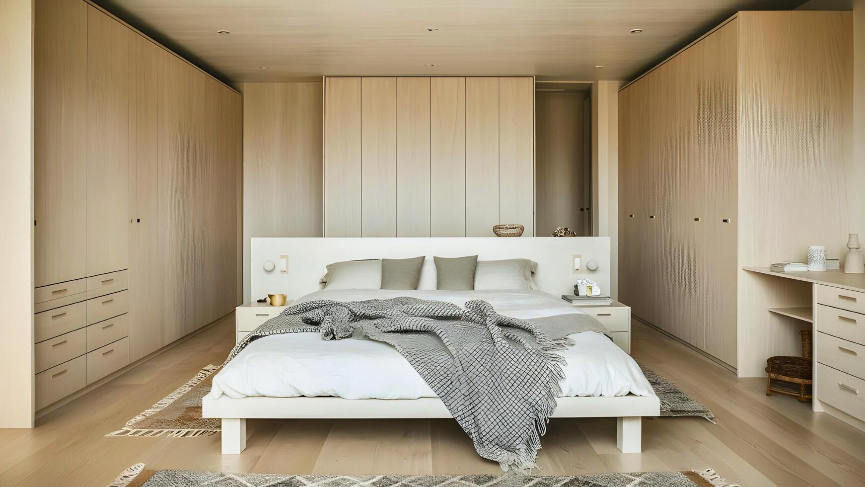 Modern Scandinavian Bedroom Interior Design. Simple, Functional, and Serene Modern Interior Design. photo