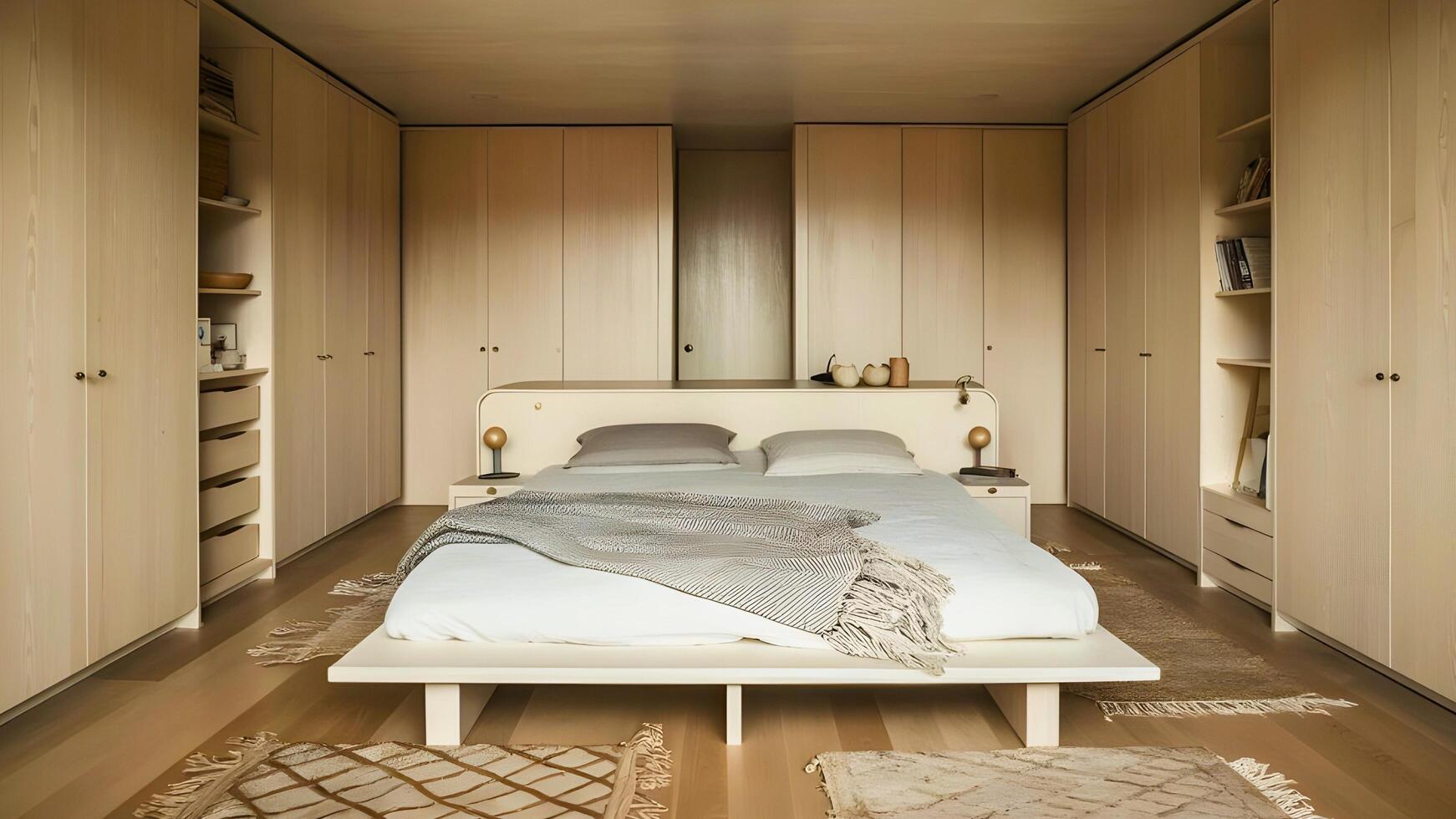 Modern Scandinavian Bedroom Interior Design. Simple, Functional, and Serene Modern Interior Design. photo
