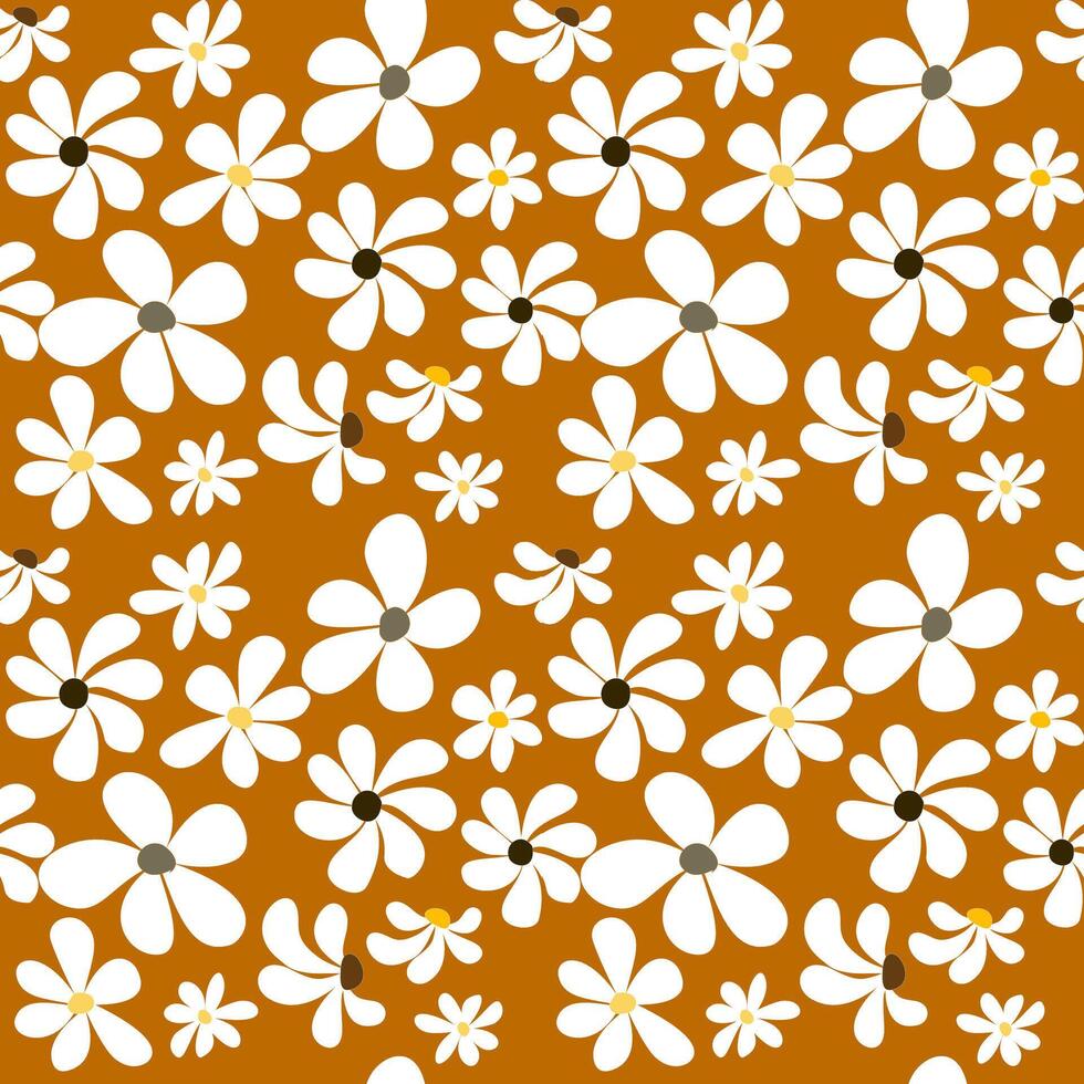 Seamless pattern with flowers, yellow background, vintage fabric design, multiple flowers vector