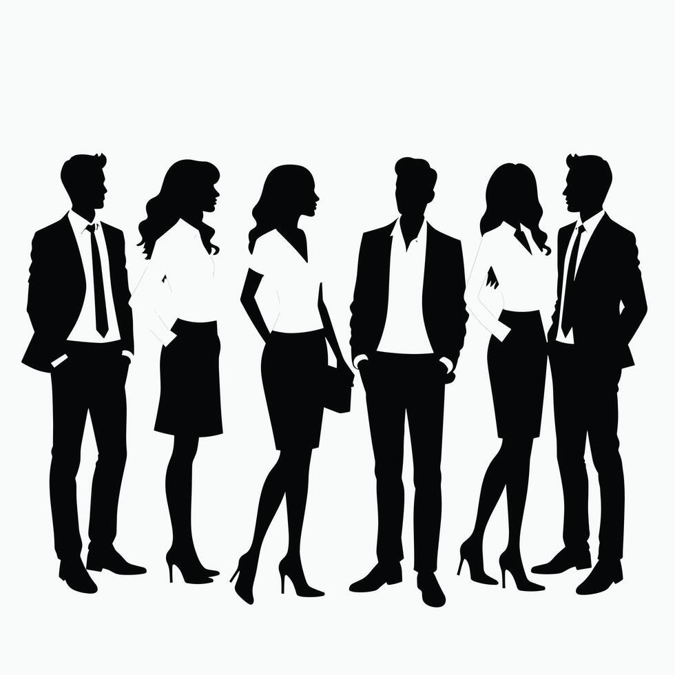 Silhouettes of business professionals in formal attire against a plain background. vector