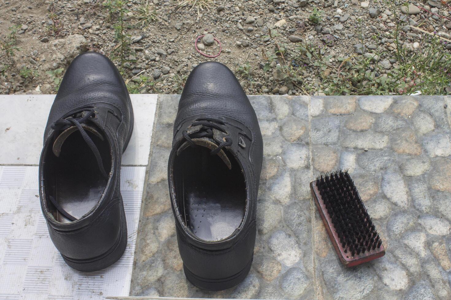 black leather shoes photo