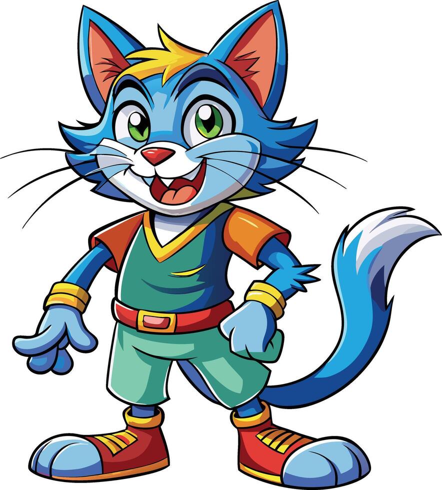 Happy cat smiling mascot character 3d disney cartoon style sticker design vector