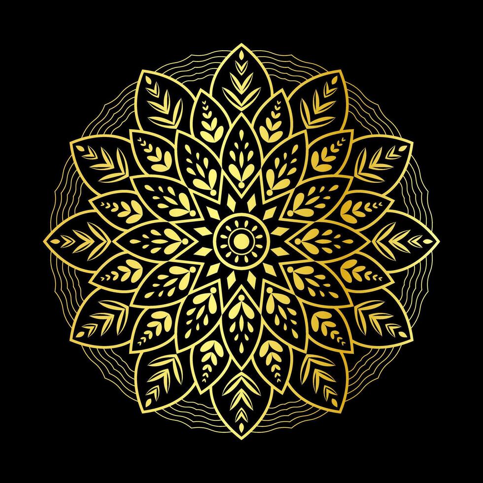 Gold Color Mandala Design in Black Background vector