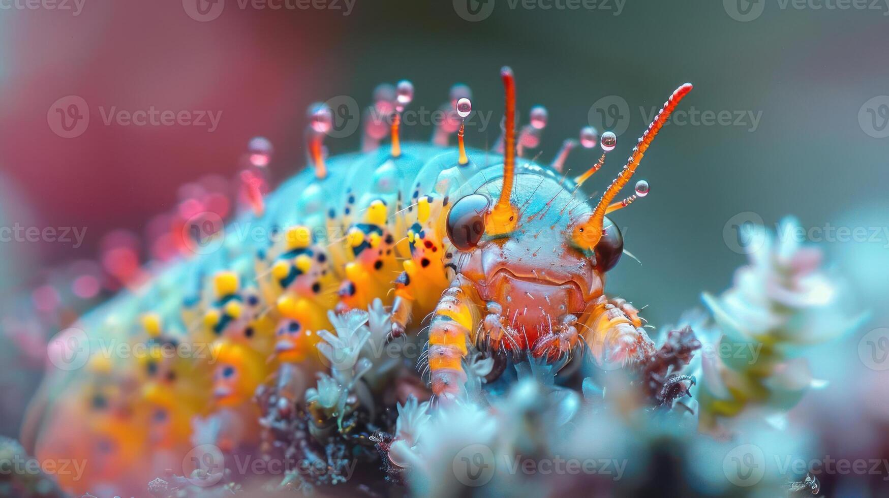 a close up of a colorful insect on a plant photo