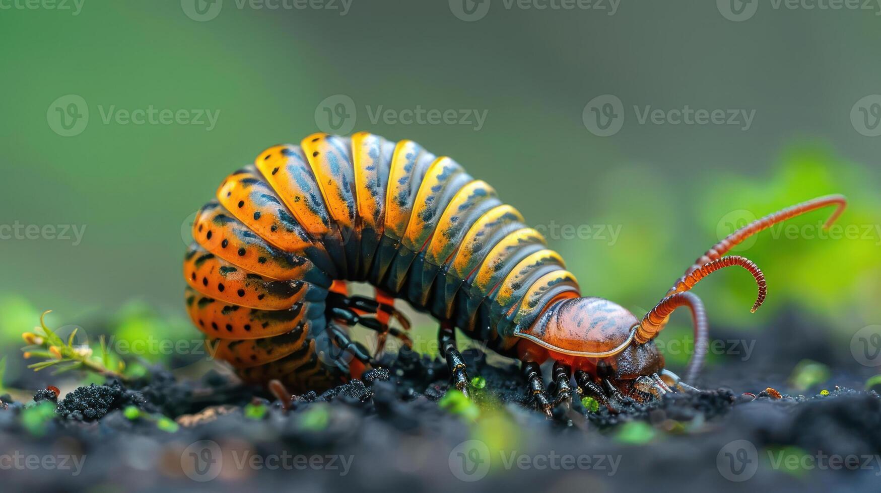 a close up of a caterpillar on the ground photo