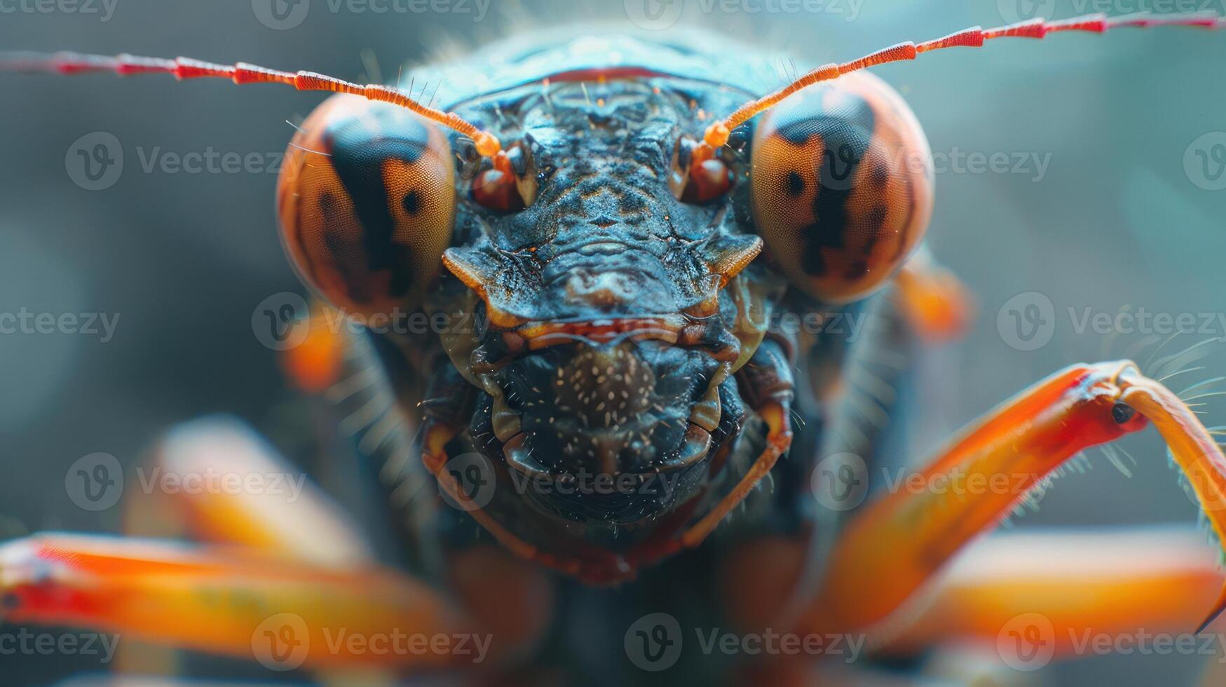 a close up of a bug with orange eyes photo