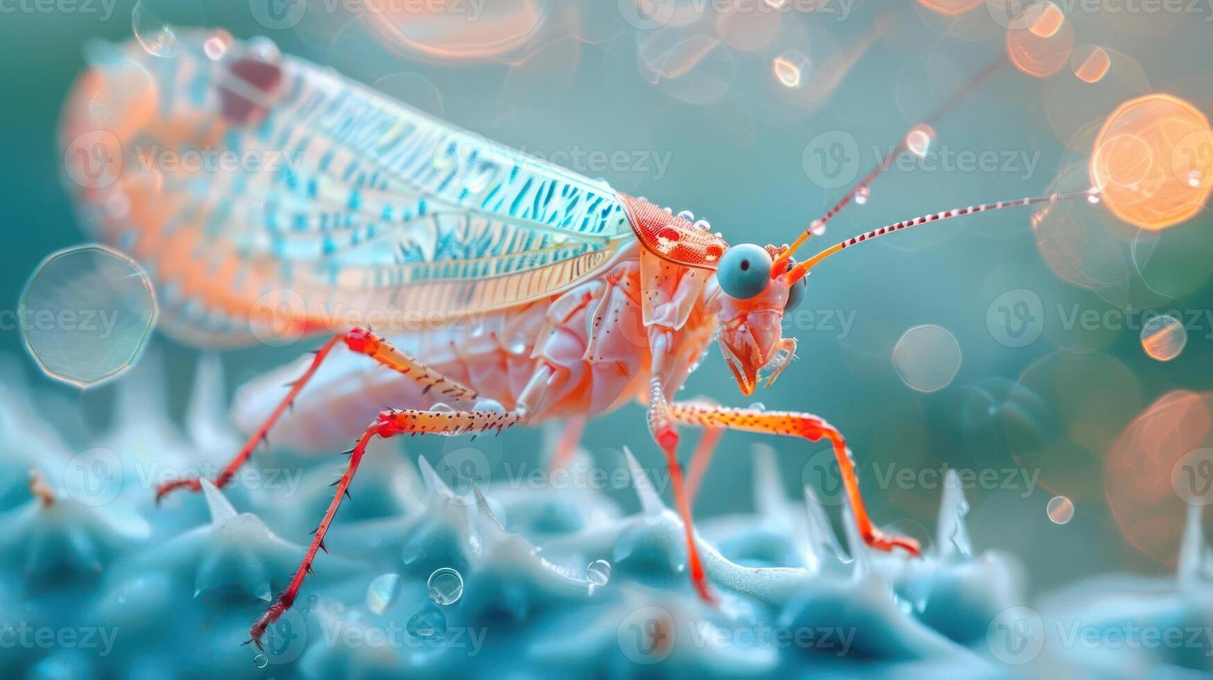 a close up of a bug on a blue surface photo