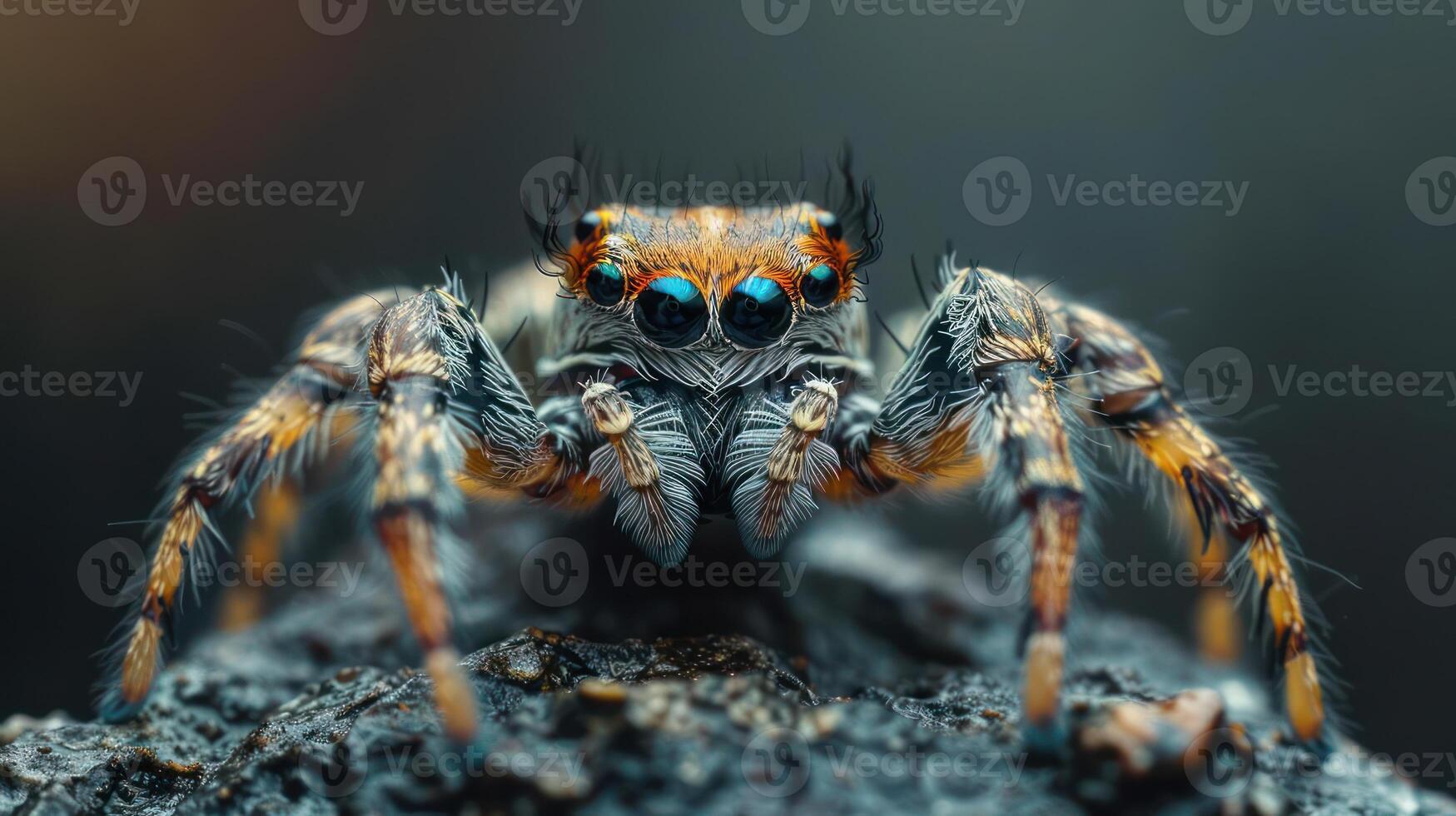a close up of a jumping spider on a rock photo