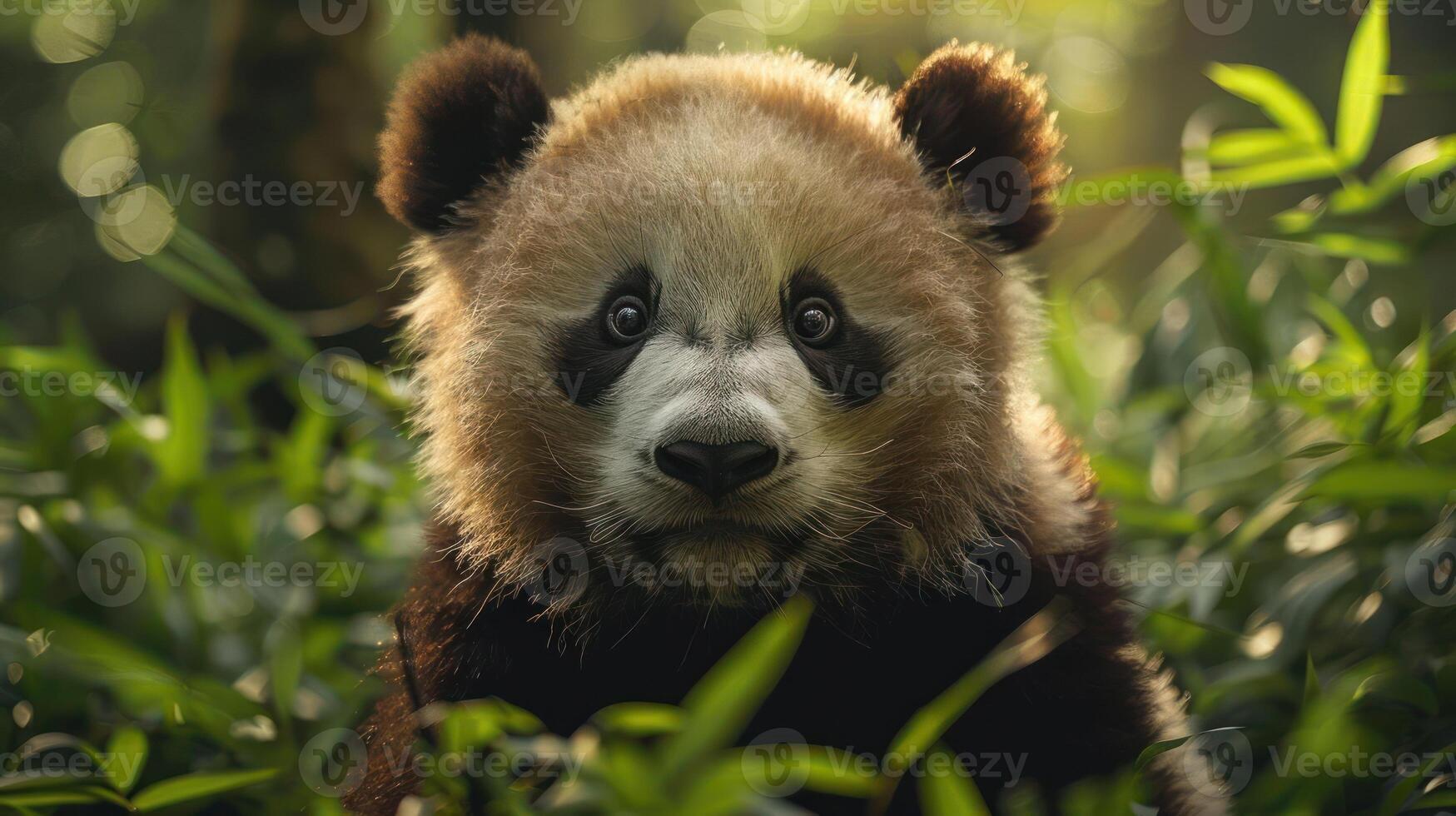 a close up of a panda bear in the grass photo