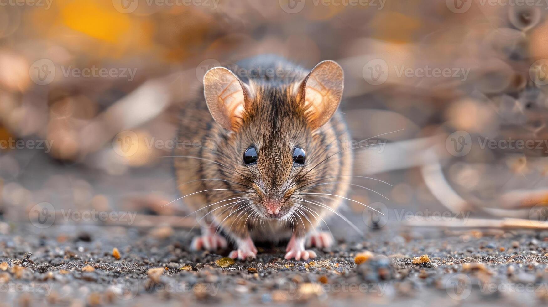 a brown and white mouse on the ground photo