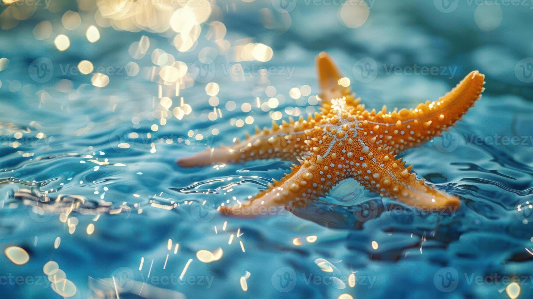 a starfish in the water with bubbles of water around it photo
