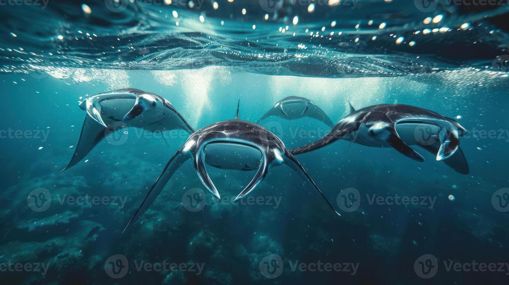 a group of sea animals swimming in the ocean photo