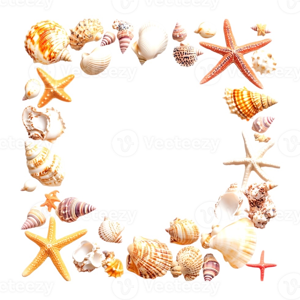 Watercolor Seashells and Starfish Border Illustration on a transparent background png