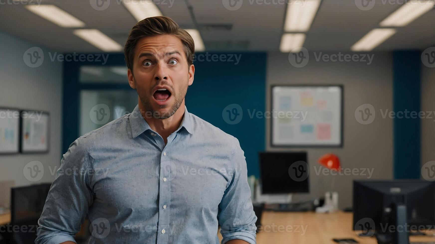 A man in an office with his mouth open photo