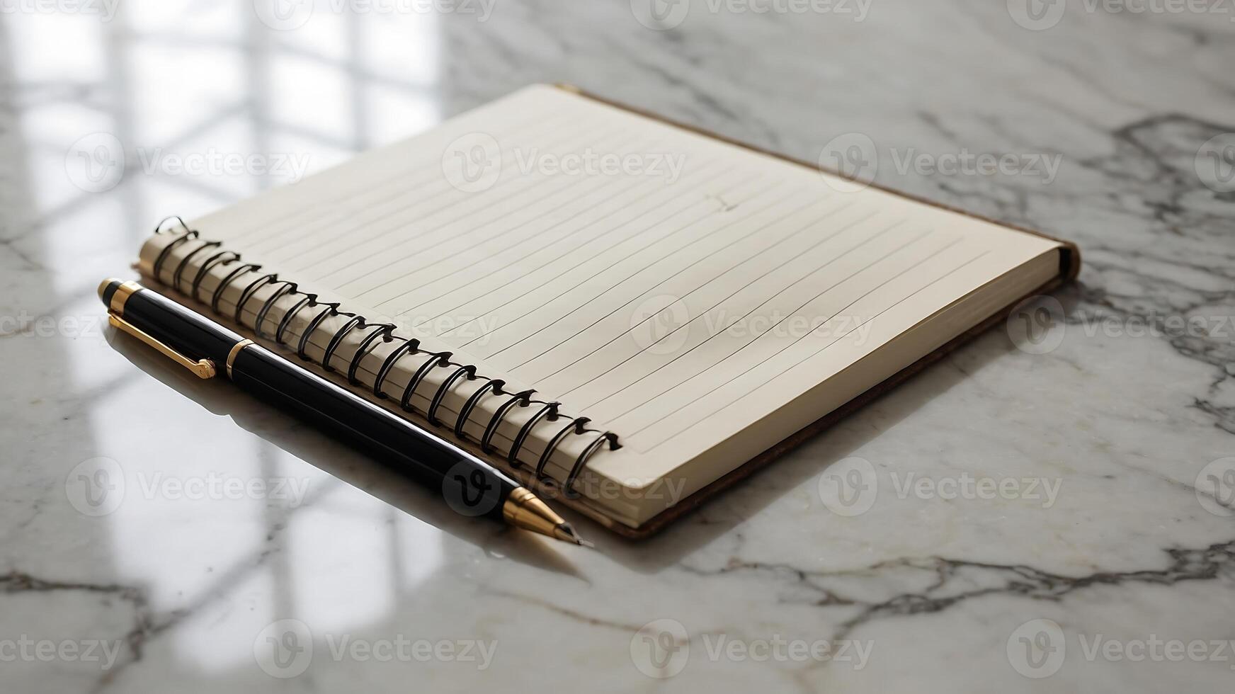 A notepad and pen on a marble table photo