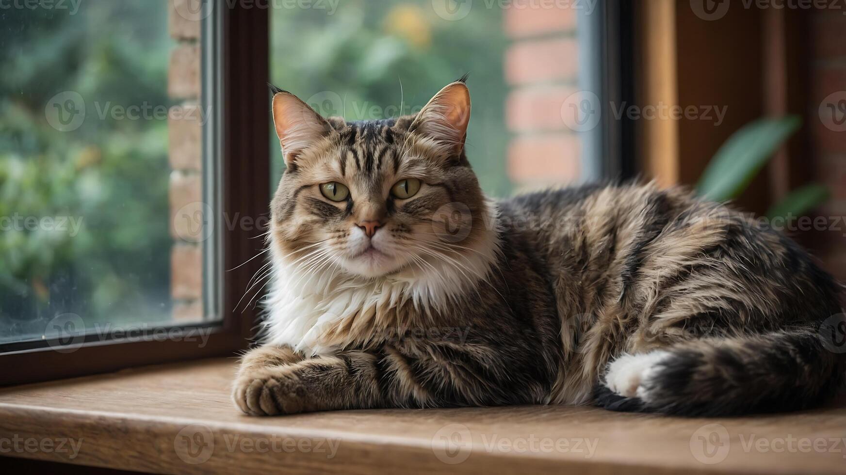 A cat is sitting on a window sill photo