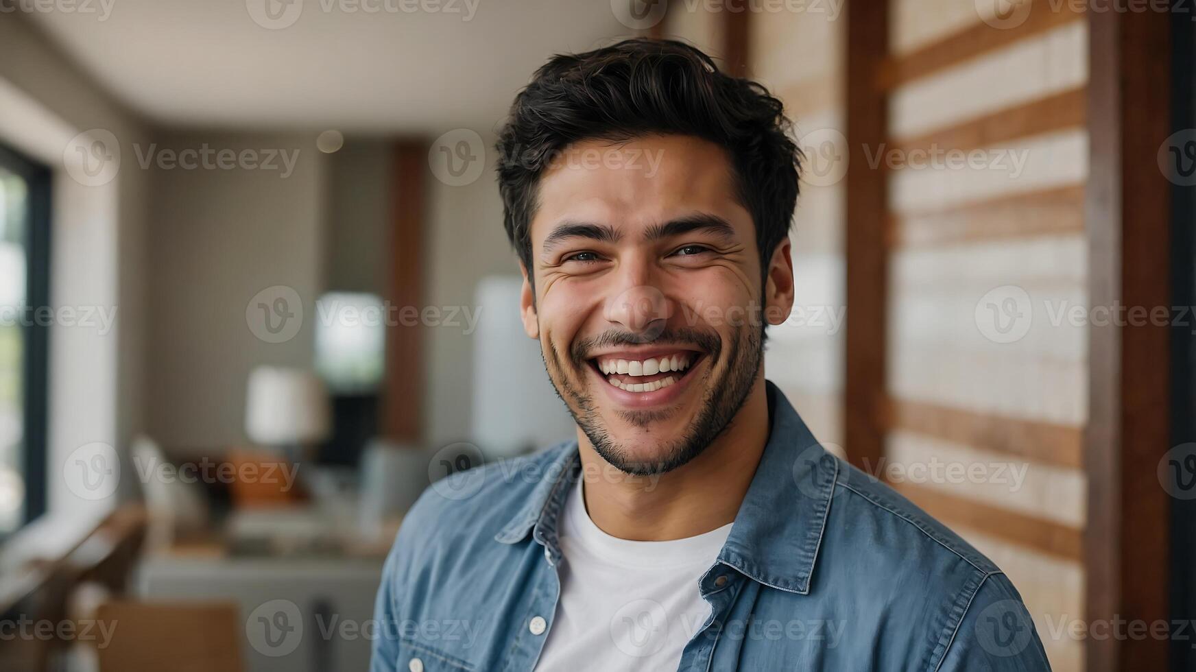 A man is smiling in a room photo