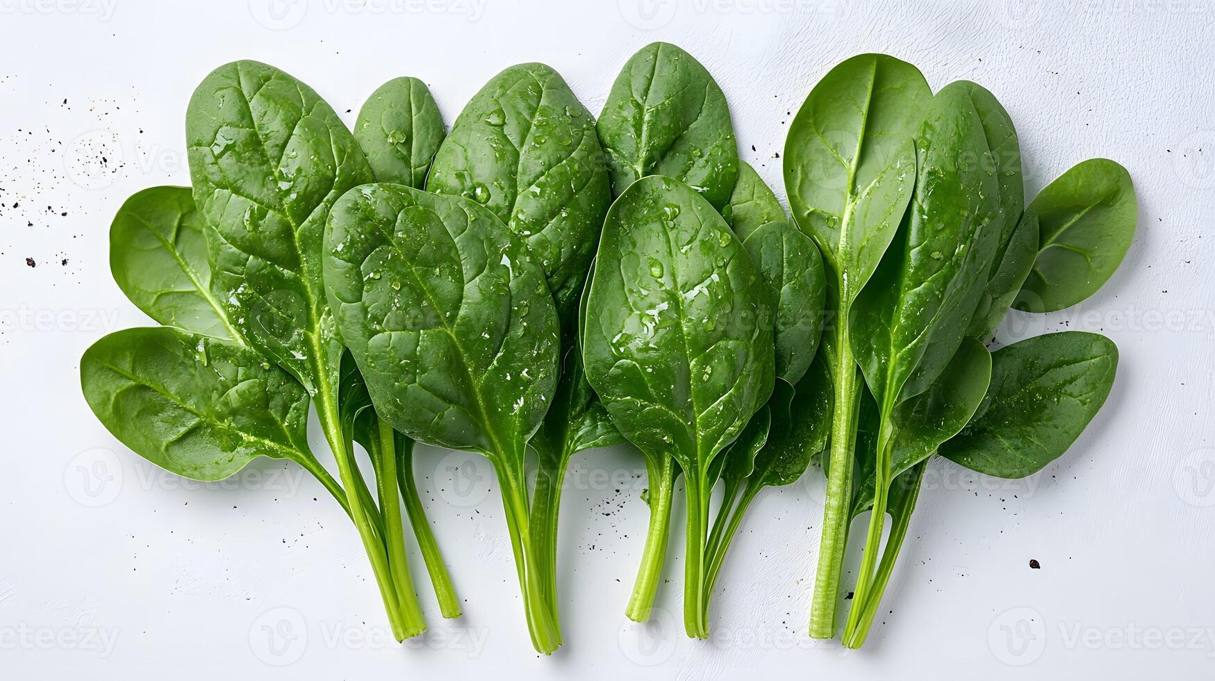 Fresh spinach leaves on a white background, ideal for promoting healthy eating, plant-based diets, and organic vegetables in cooking and nutrition content. photo