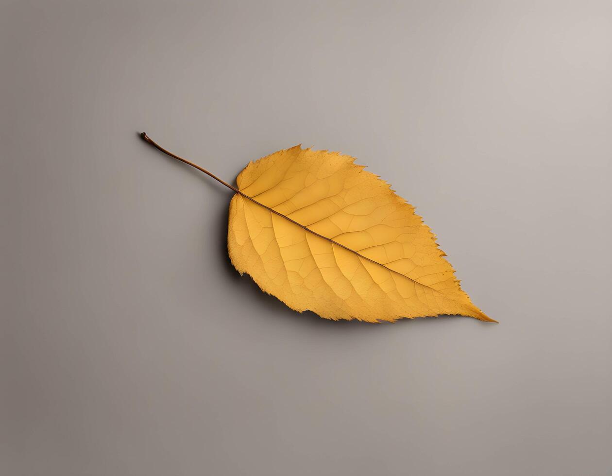 Bottom view of golden yellow leaf, autumn concept on gray background photo