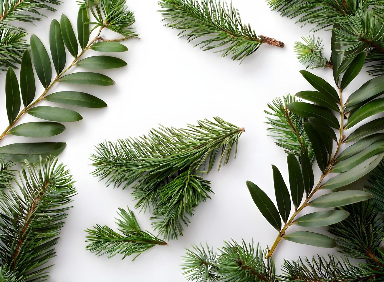Lush thuja leaves and twigs form a retro-inspired natural setting ideal for serving as a blank space for text or images photo