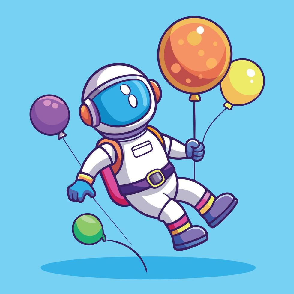 Astronaut Floating With Balloons Cartoon Icon Illustration. Science Technology Icon Concept Isolated Premium . Flat Cartoon Style vector