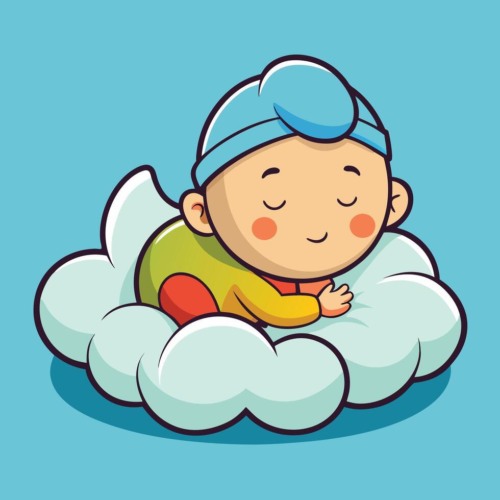 Cute Baby Sleeping On Cloud Pillow Cartoon Icon Illustration vector