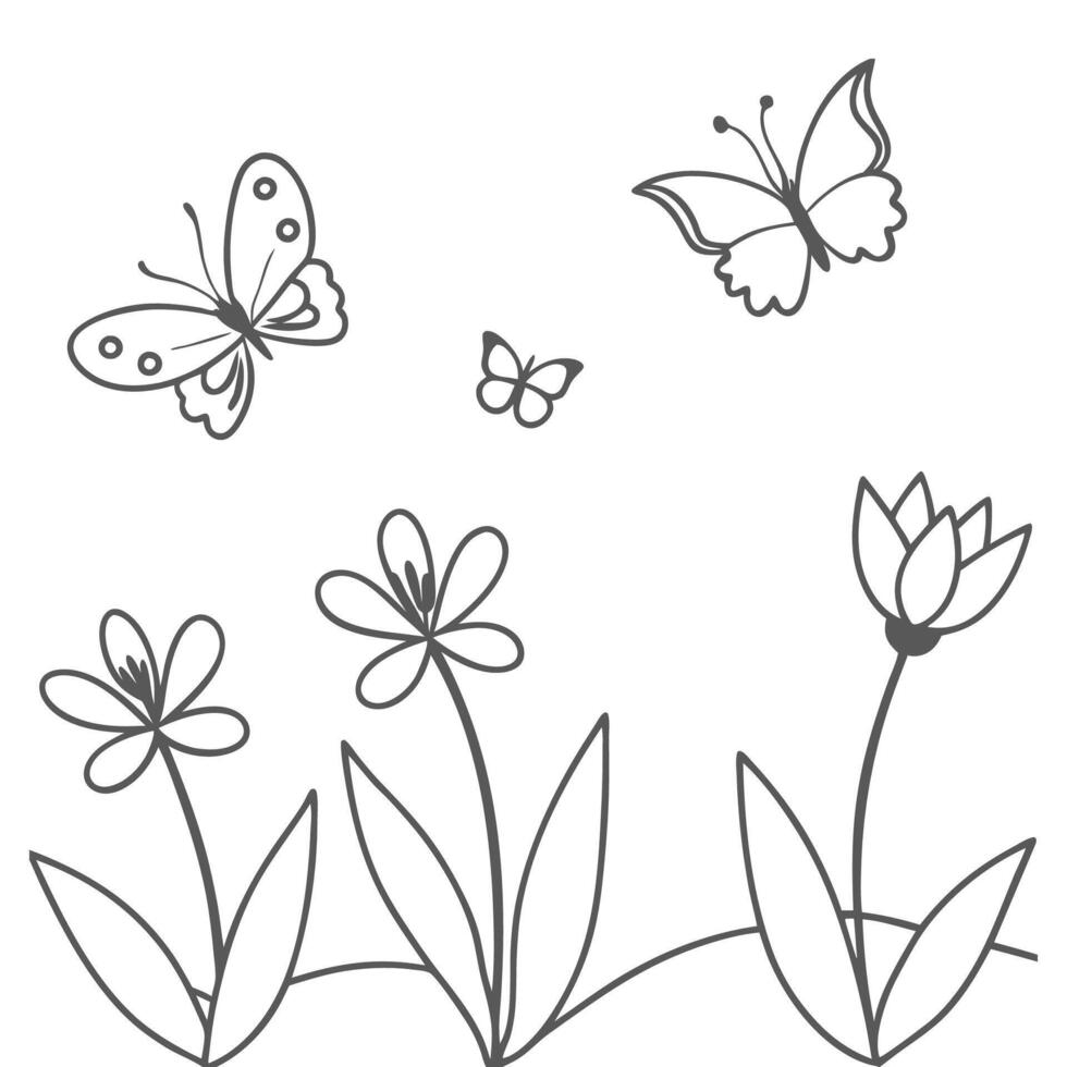 outline of butterfly on flowers for kids vector