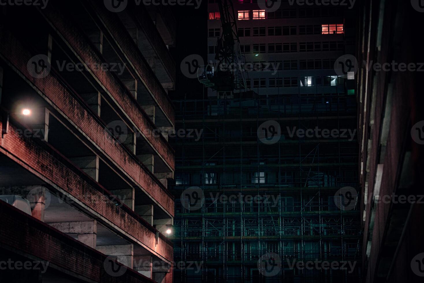 Night view of Brighton with random lights and reflections, East Sussex, England photo