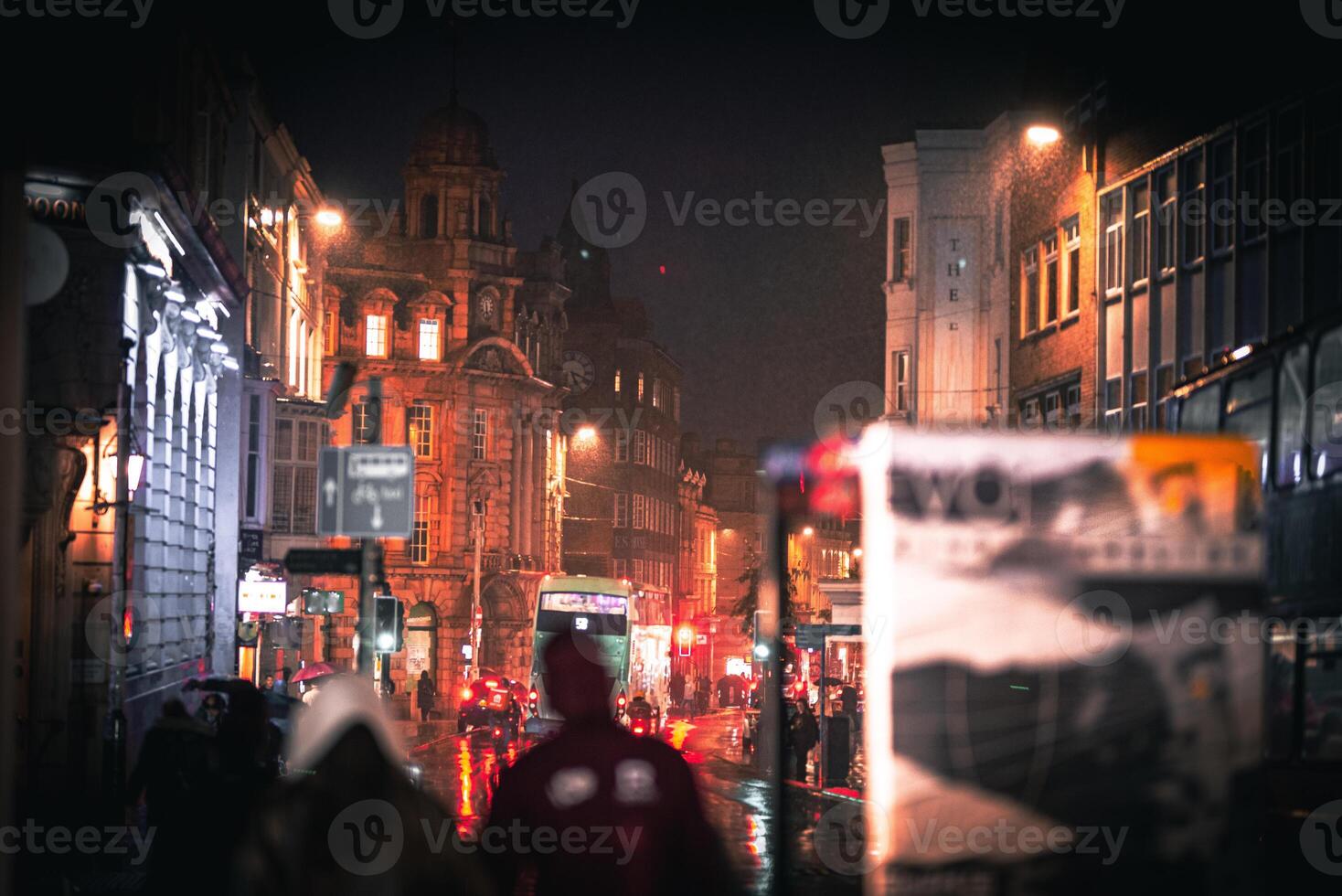 Night view of Brighton with random lights and reflections, East Sussex, England photo